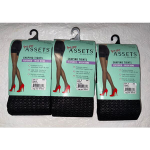 NWT Assets by Spanx Shaping Control Tights Size 3 Black Textured wishbone